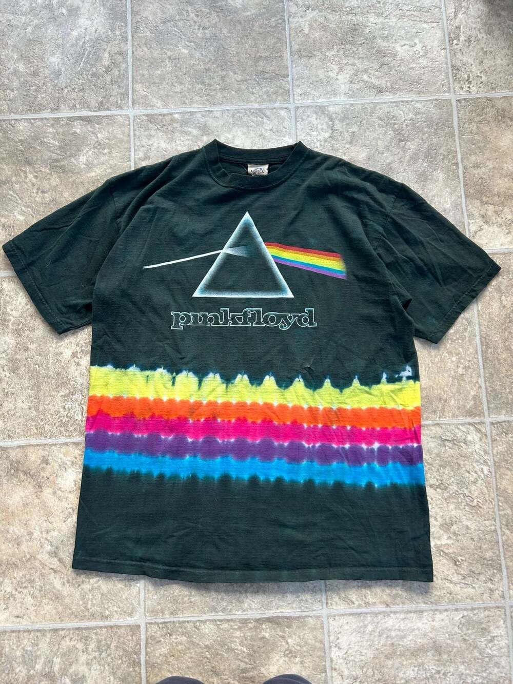 Vintage Liquid Blue Pink Floyd Dark Side of the Moon Rainbow Tie Dye T-Shirt